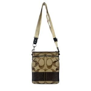 Coach Beige & Brown Signature Canvas Logo Crossbody Bag